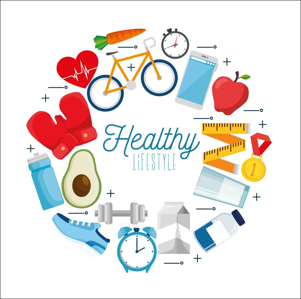 cartaz estilo de vida saudável com ícones definidos vetor