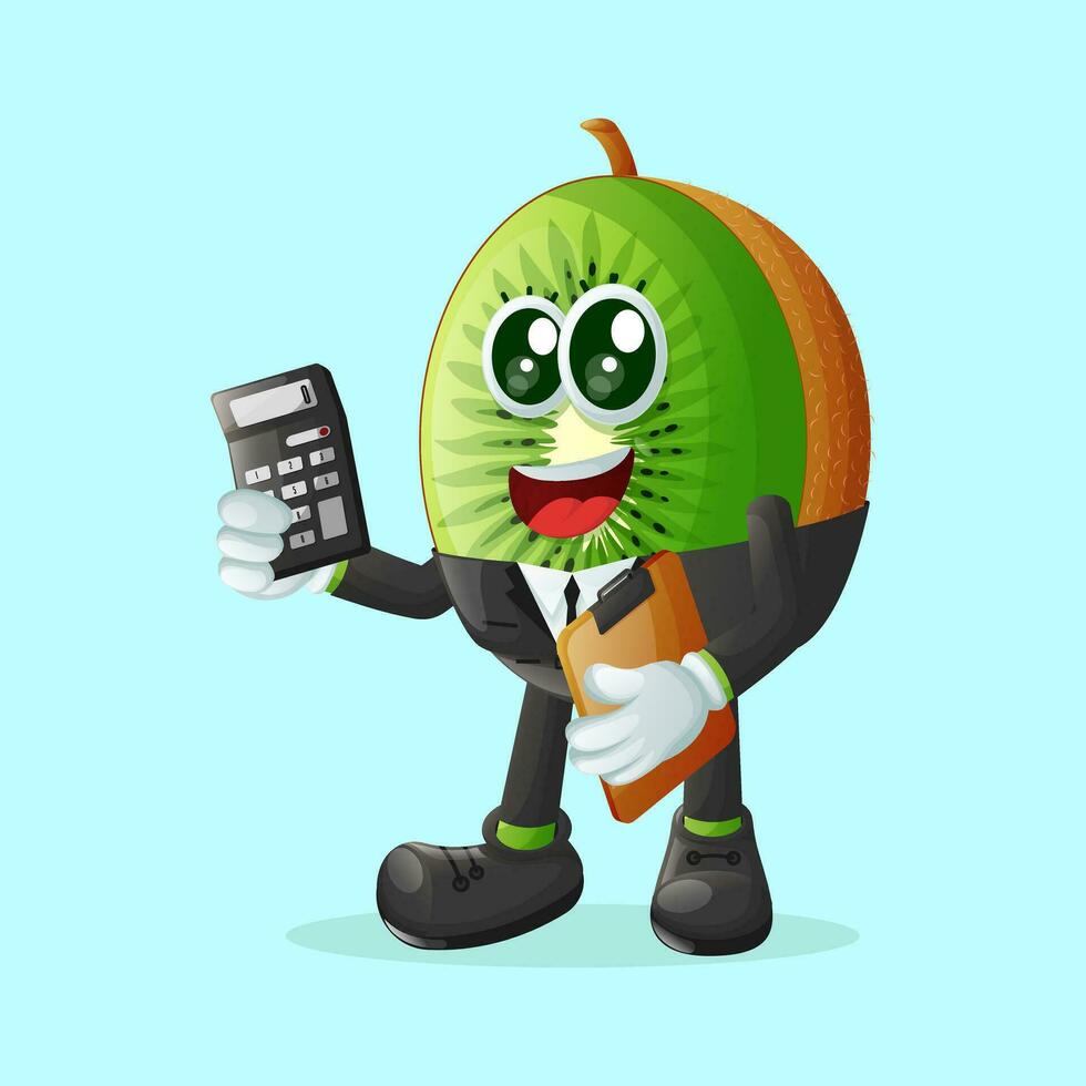 kiwi personagem usando uma calculadora vetor