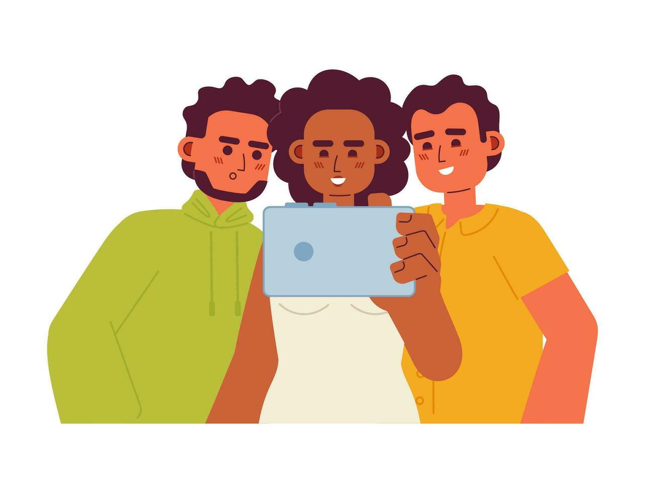 assistindo vídeo juntos semi plano cor vetor personagens. menina segurando Smartphone, cara olhando em tela. editável metade corpo pessoas em branco. simples desenho animado local ilustração para rede gráfico Projeto