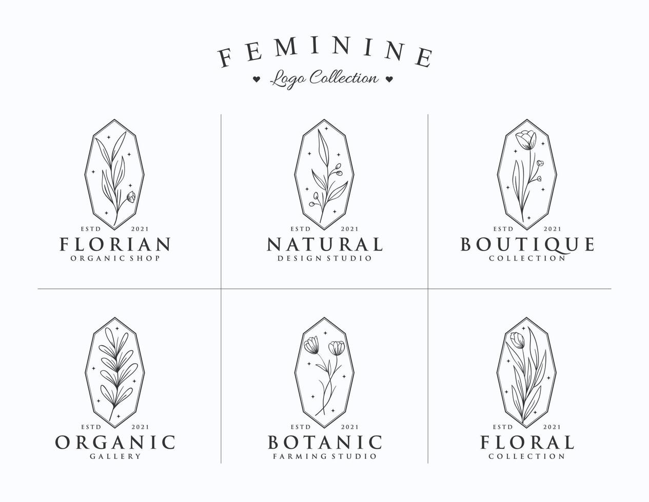conjunto de coleção de logotipo estilo botânico minimalista desenhado à mão vetor