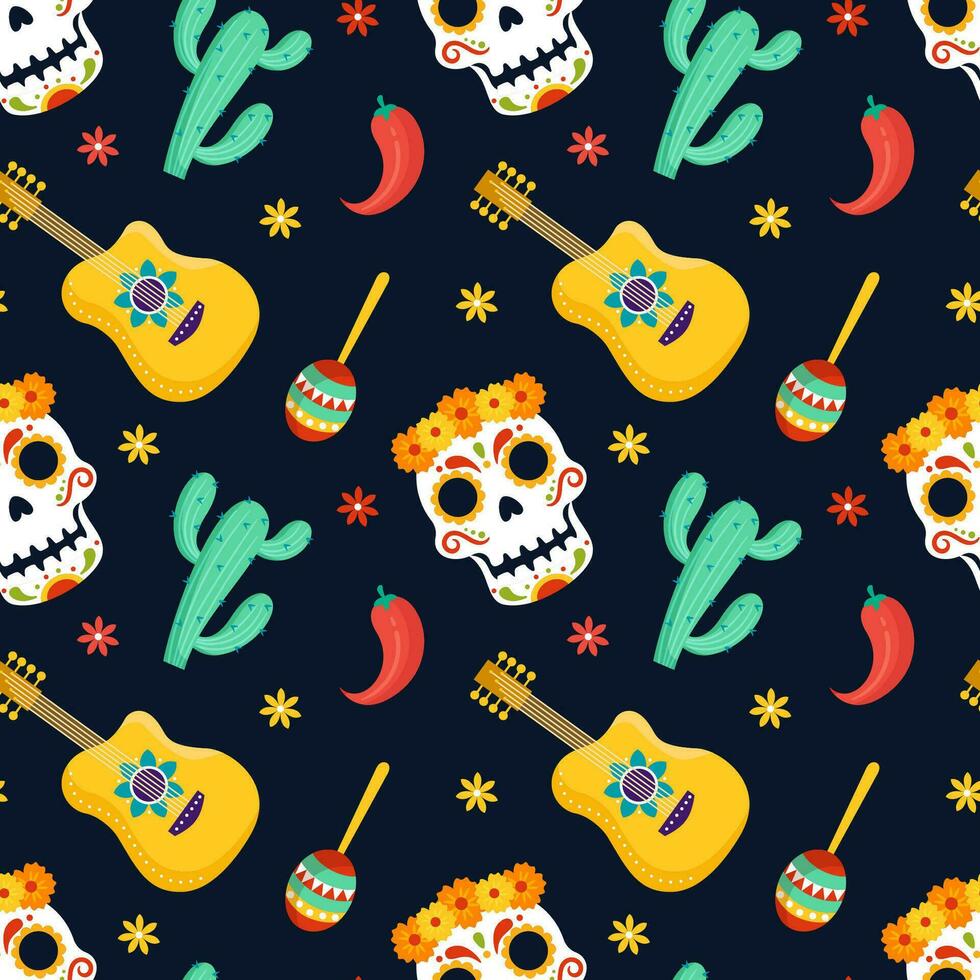 dia de muertos desatado padronizar ilustração com dia do a morto e esqueleto elemento dentro mexicano Projeto vetor