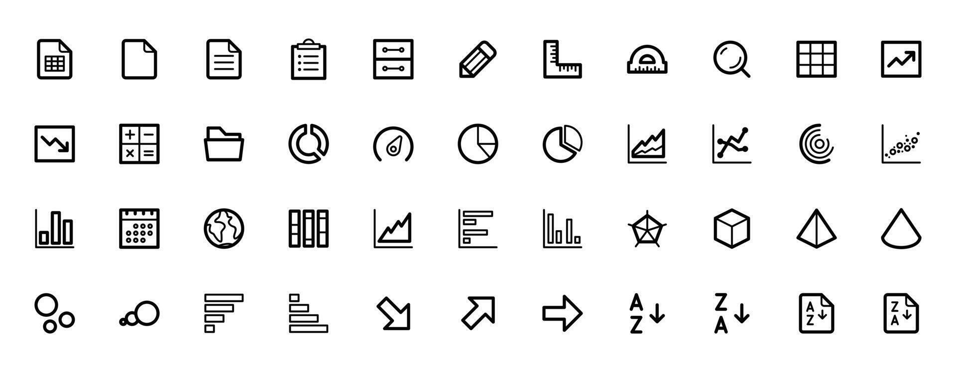 análise e Estatisticas ícone conjunto gráfico, gráfico, análise, crescimento ícone, editável vetor