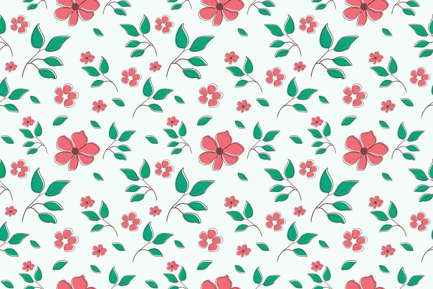 vermelho flores com verde folhas estão espalhar em uma branco fundo. desatado recorrente padronizar vetor ilustração Projeto.