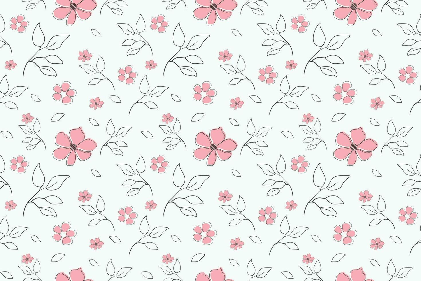 mão desenhado vintage floral desatado padronizar abstrato. simples estilo gráfico com pequeno Rosa flores e Preto cor lápis desenhando ramo do folhas contorno. plano vetor Projeto.