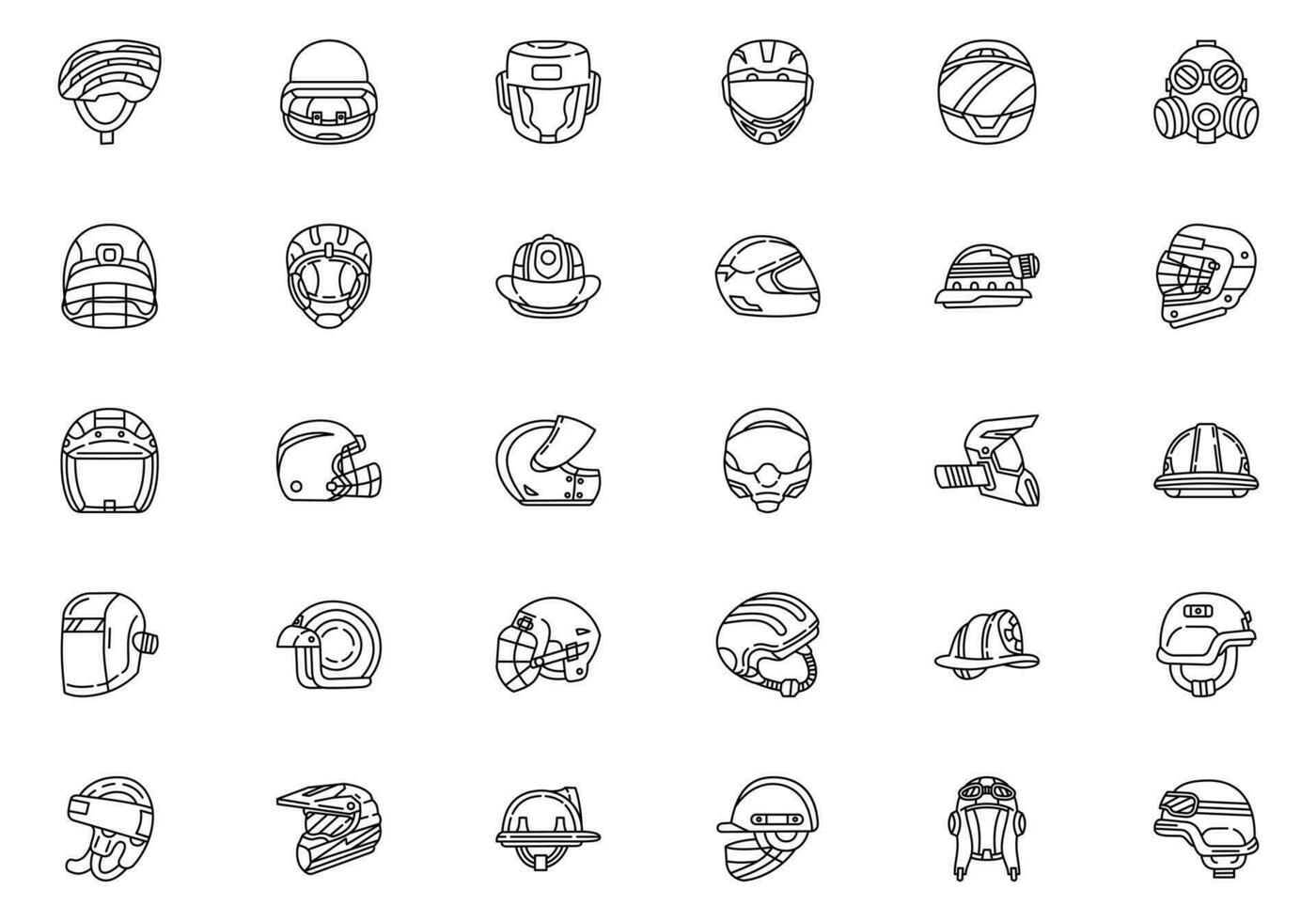 coleção do capacetes linha arte ícone vetor
