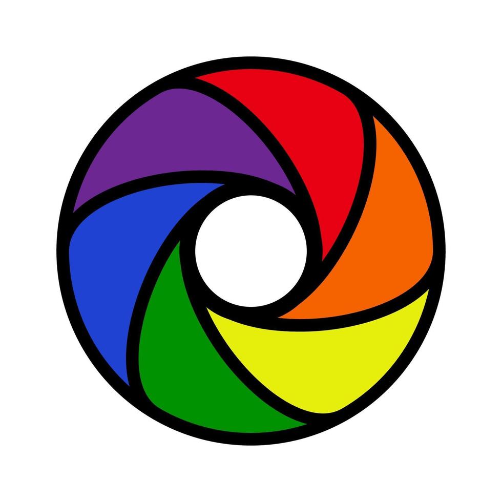 ícone de vetor de lente objetiva com seis cores do arco-íris