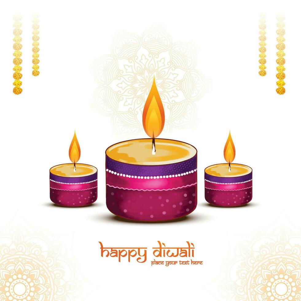 ilustração de diya queimando no fundo do cartão de férias de celebração de diwali feliz vetor