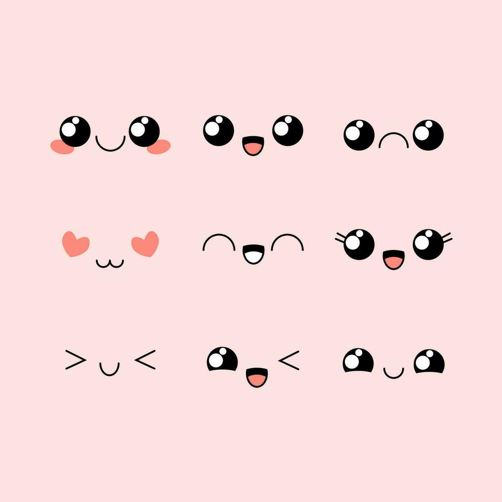 conjunto do diferente kawaii olhos, emoções vetor