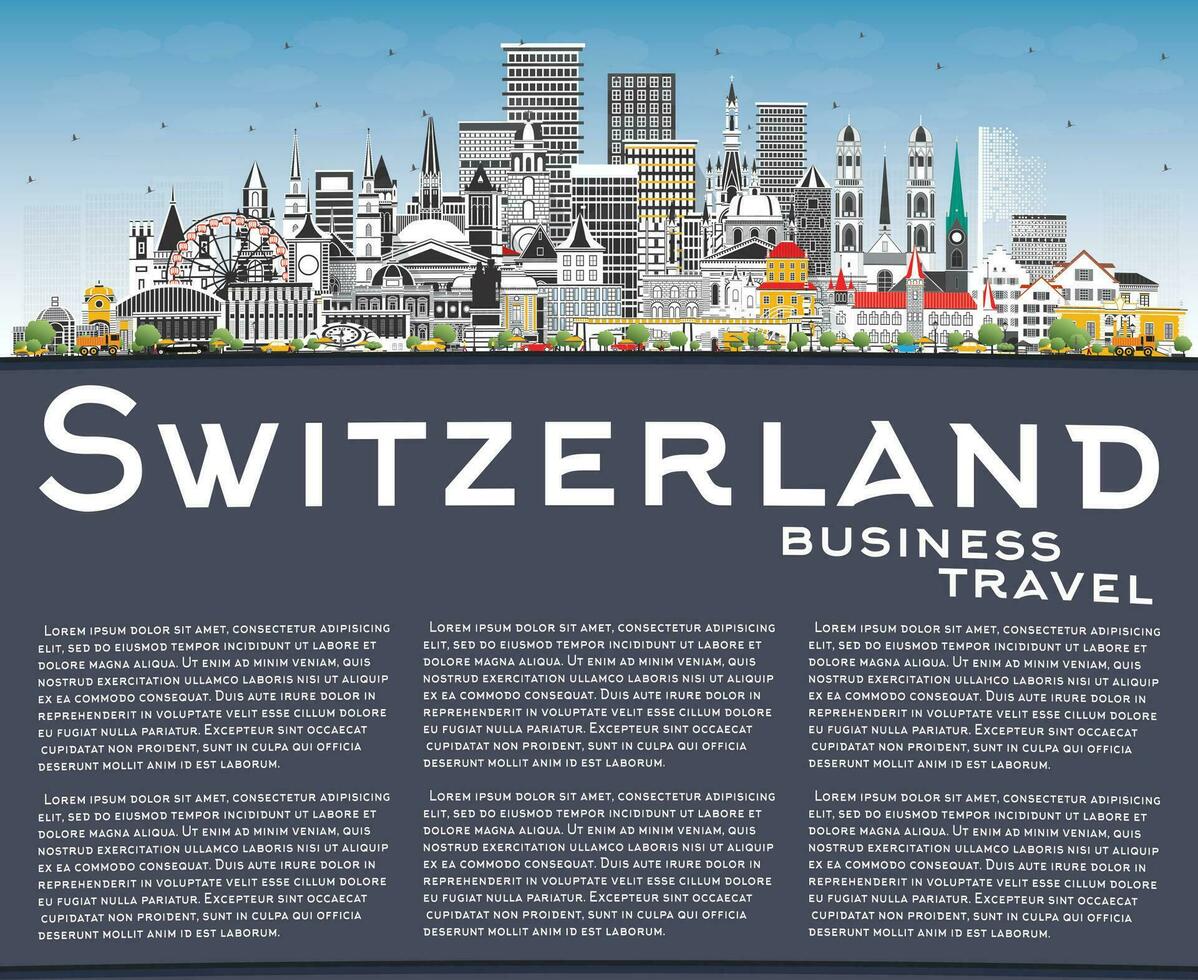 Suíça cidade Horizonte com cinzento edifícios, azul céu e cópia de espaço. moderno e histórico arquitetura. Suíça paisagem urbana com pontos de referência. berna. Basileia. zurique. Genebra. vetor