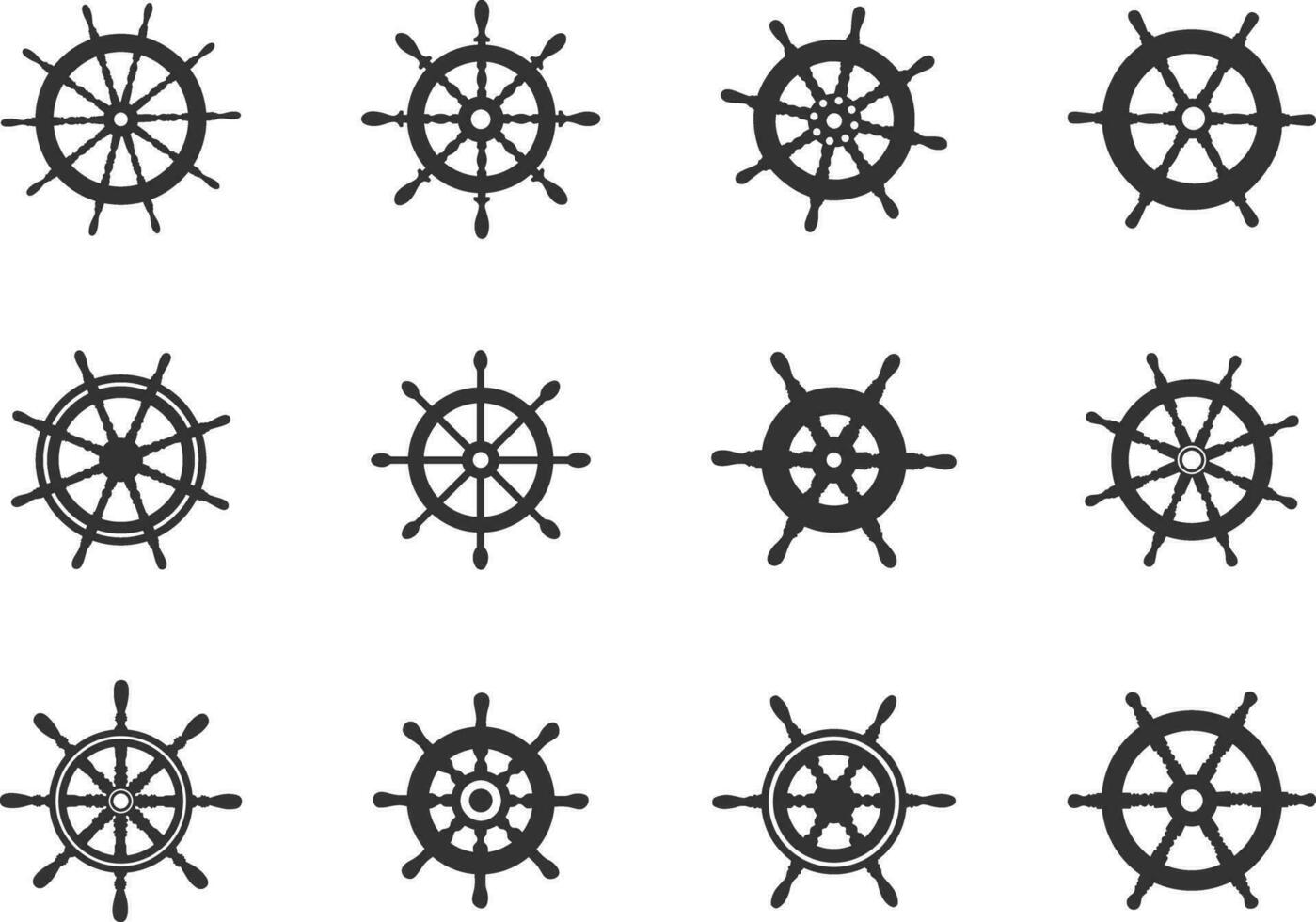 navio roda silhuetas, navio rodas vetor, navio roda ícone definir, navio direção silhueta vetor