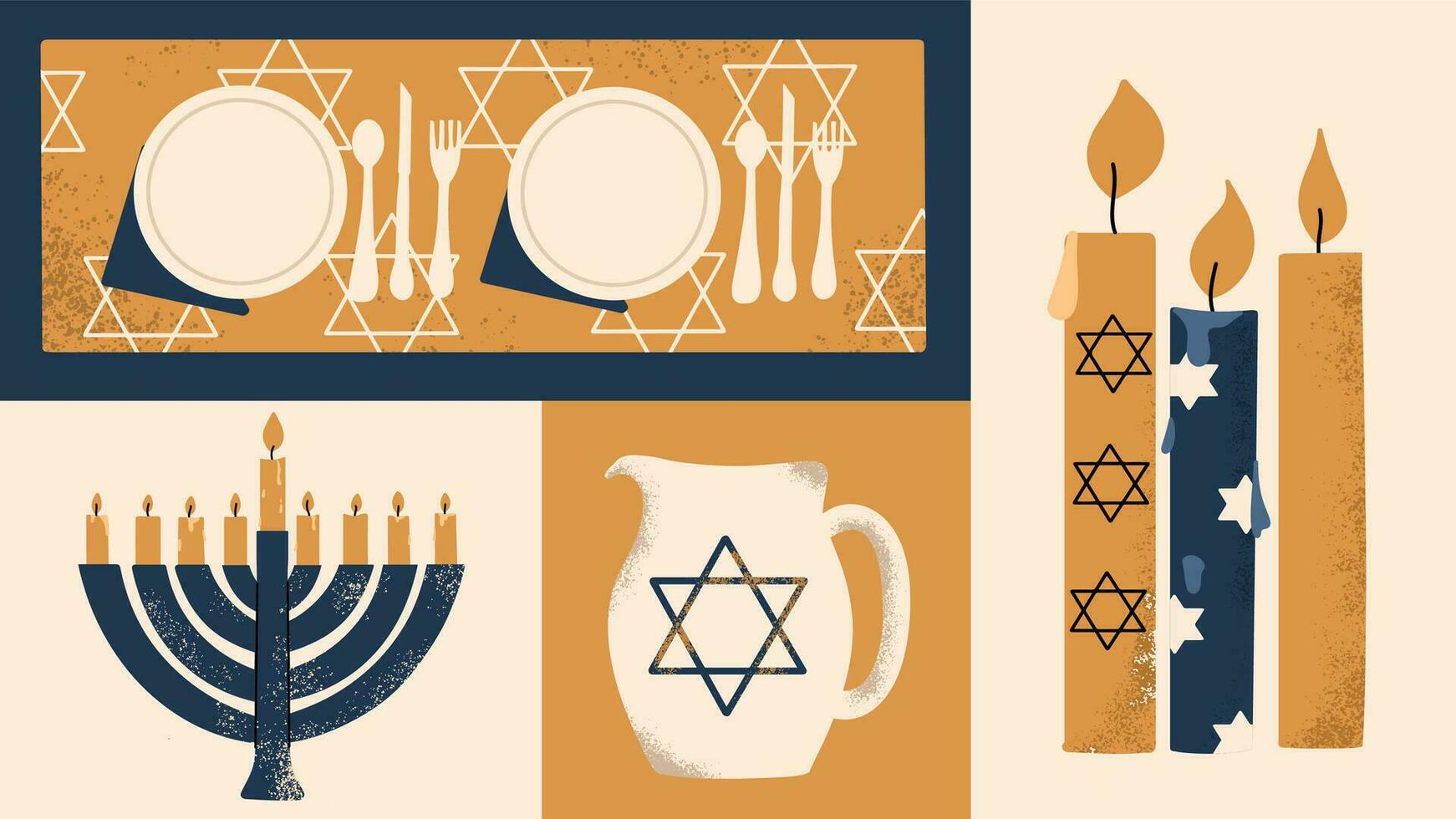 colagem do hanukkah com tradicional símbolos do a feriado. mão desenhar vetor ilustração