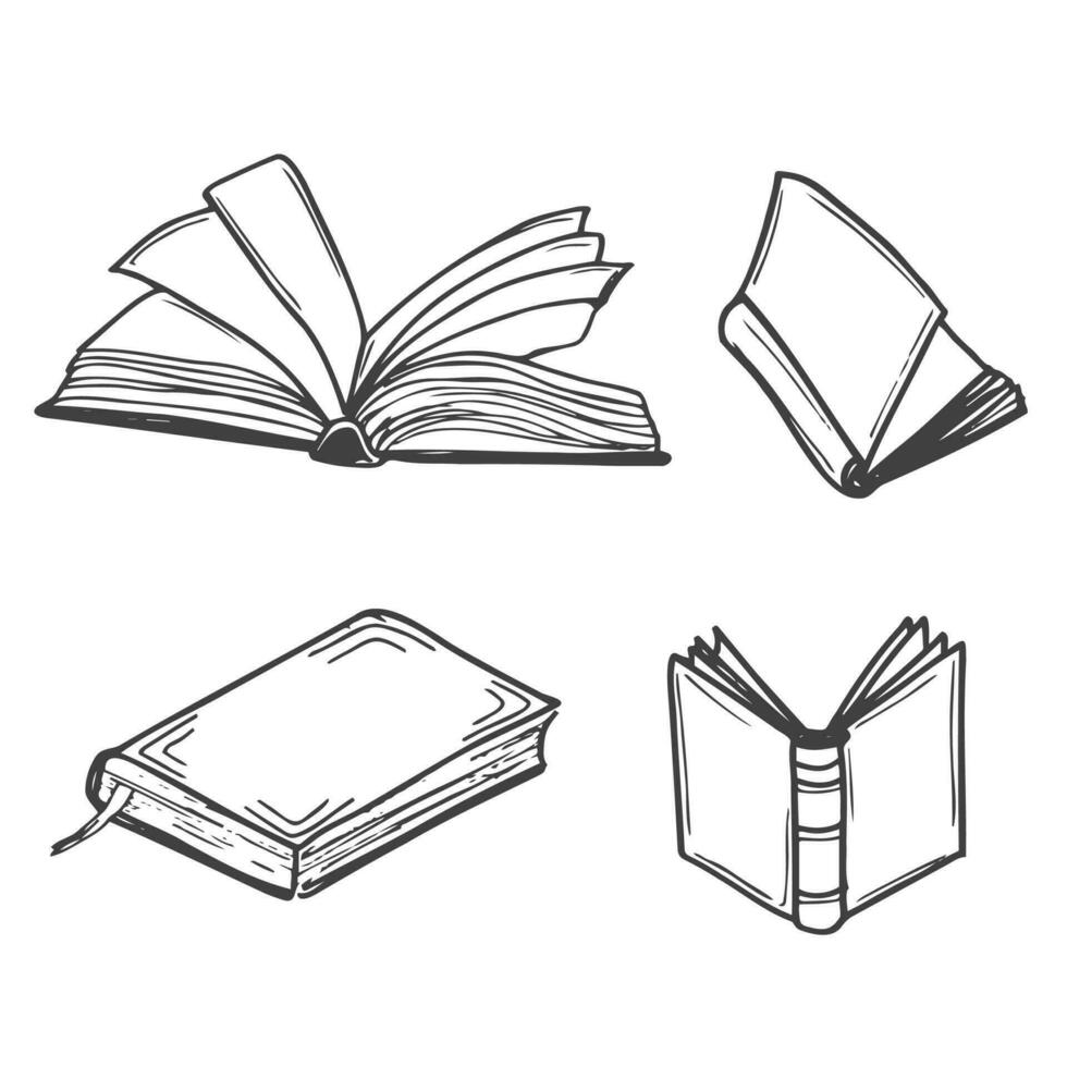 conjunto do esboços do livros vetor e ilustração, Preto e branco, mão retirou, esboço estilo, isolado em branco fundo.. vetor ilustração.