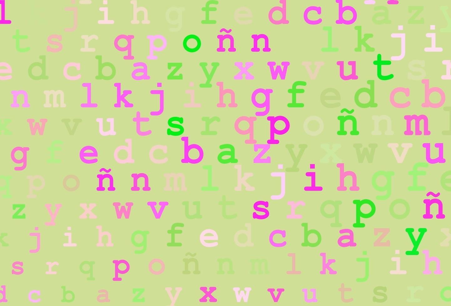 textura de vetor rosa claro, verde com caracteres abc.