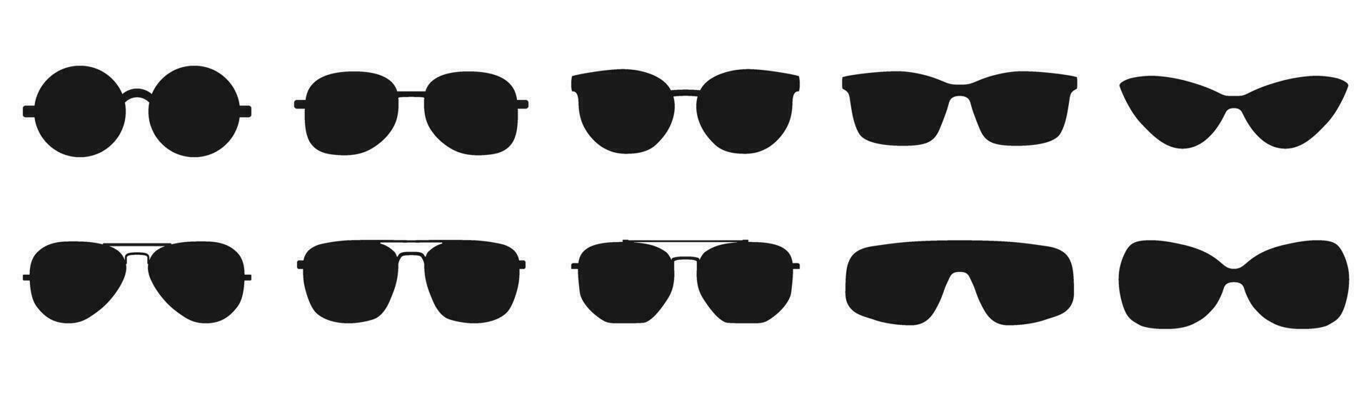 conjunto oculos de sol, diferente oculos de sol para verão, coleção Óculos, na moda copos, clássico oculos de sol, vetor ilustração simétrico Projeto