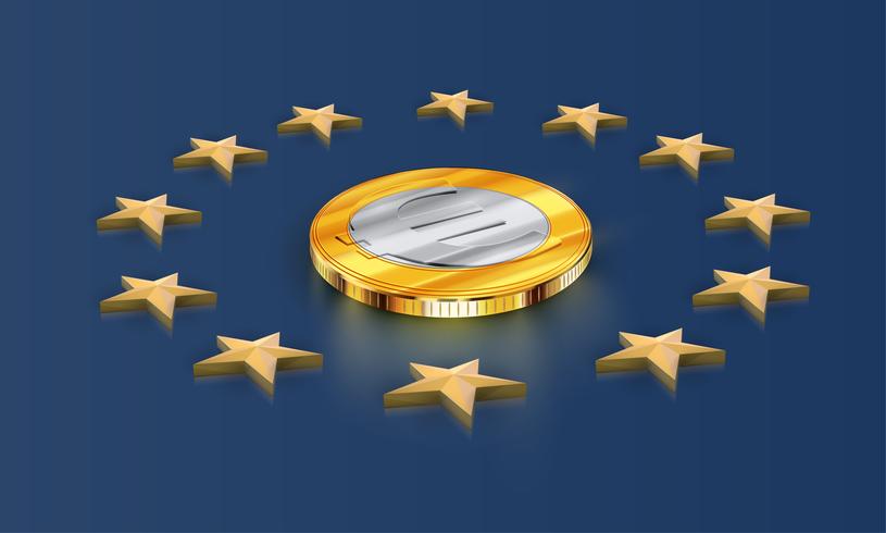 Estrelas da bandeira da União Europeia e dinheiro (euro), vetor