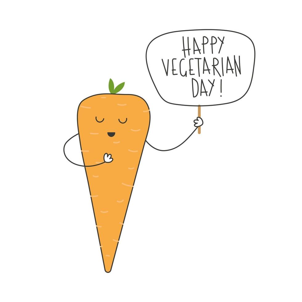 cenoura feliz com a frase feliz dia vegetariano vetor