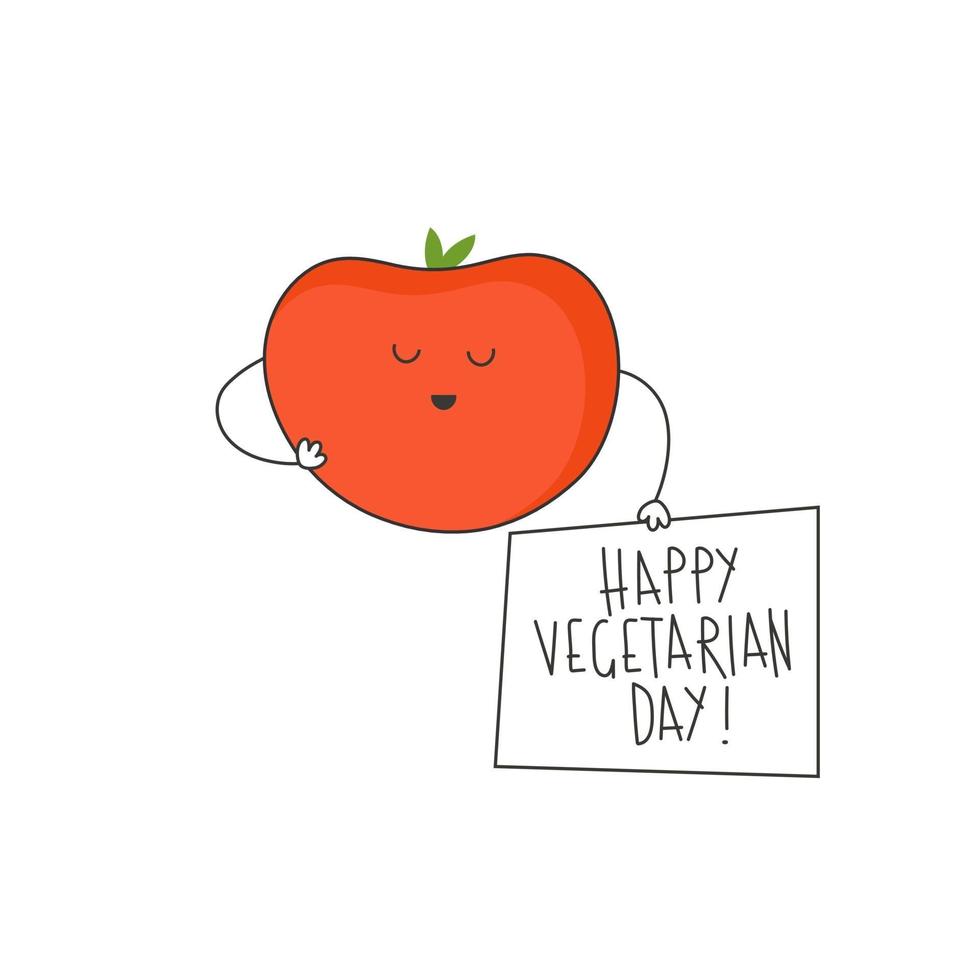 tomate feliz com a frase feliz dia vegetariano vetor