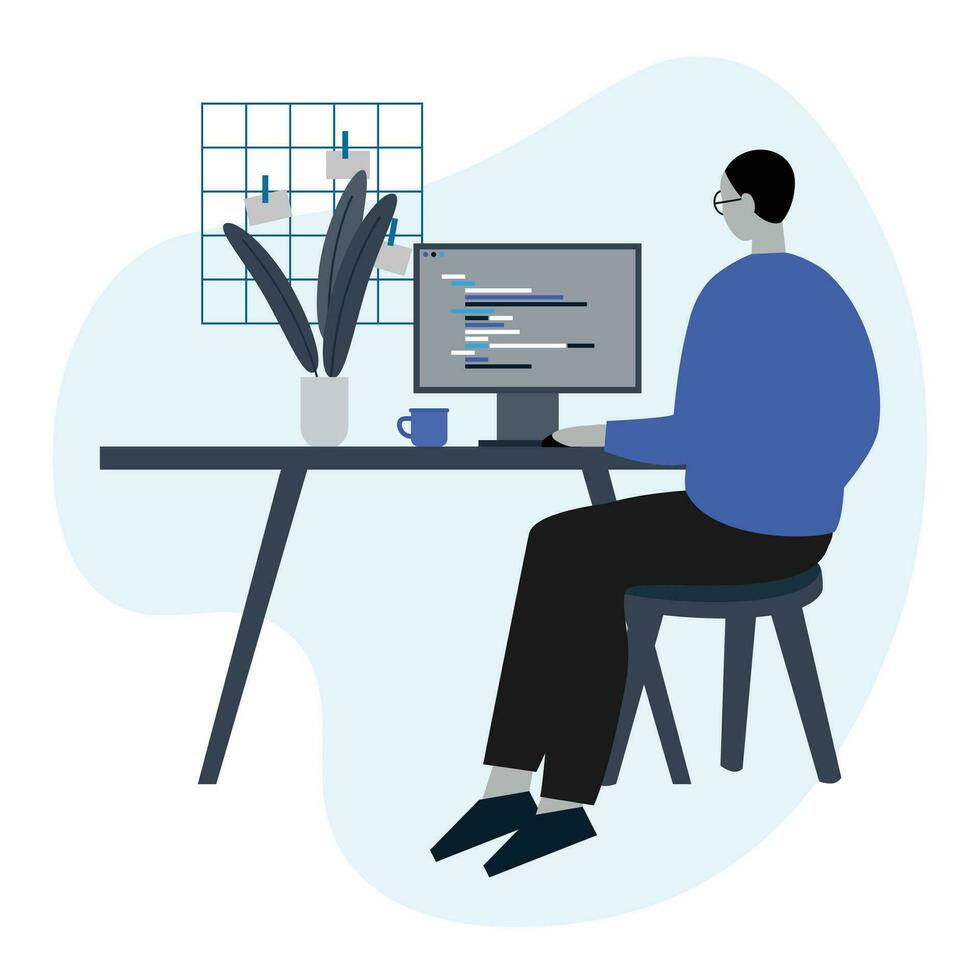 programador trabalhando às a computador vetor ilustração dentro plano estilo.