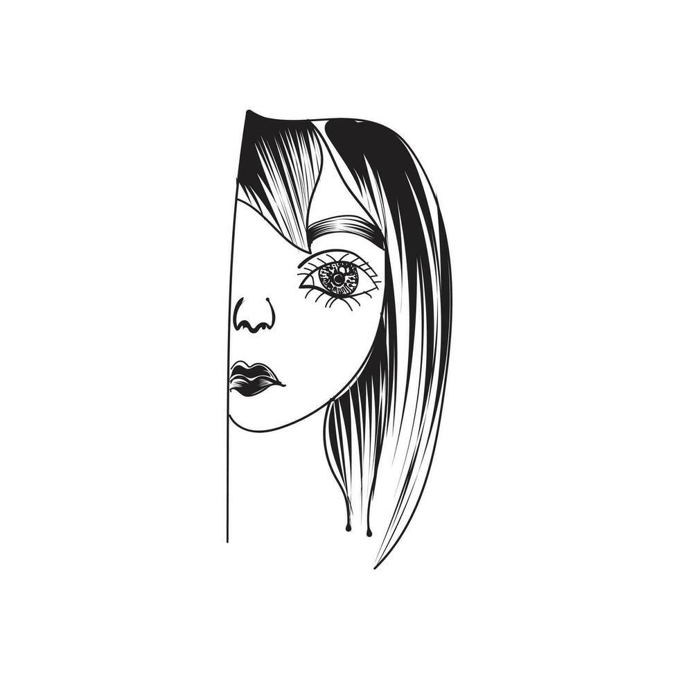 jovem menina com grandes cabelo vetor ilustração Projeto