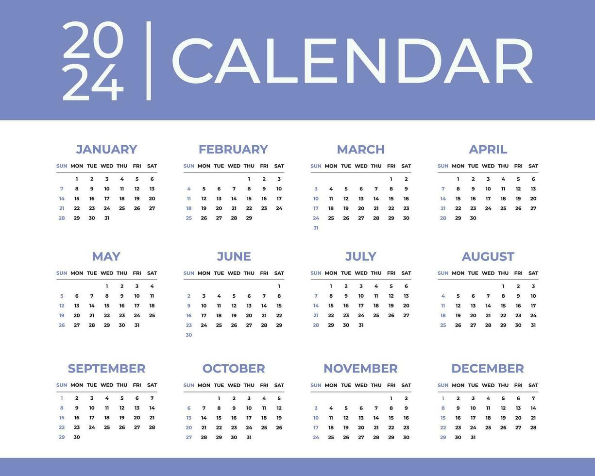 2024 calendário modelo com semanal começar em domingo vetor