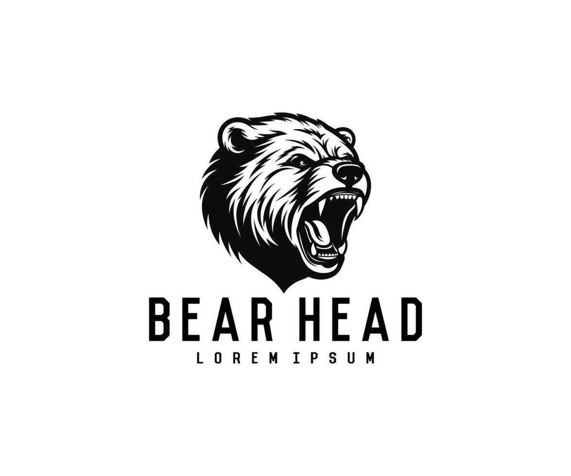 Urso logotipo Projeto cabeça Preto e branco vetor. vetor