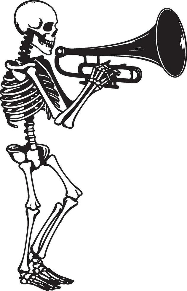 esqueleto homem jogando corneta silhueta vetor