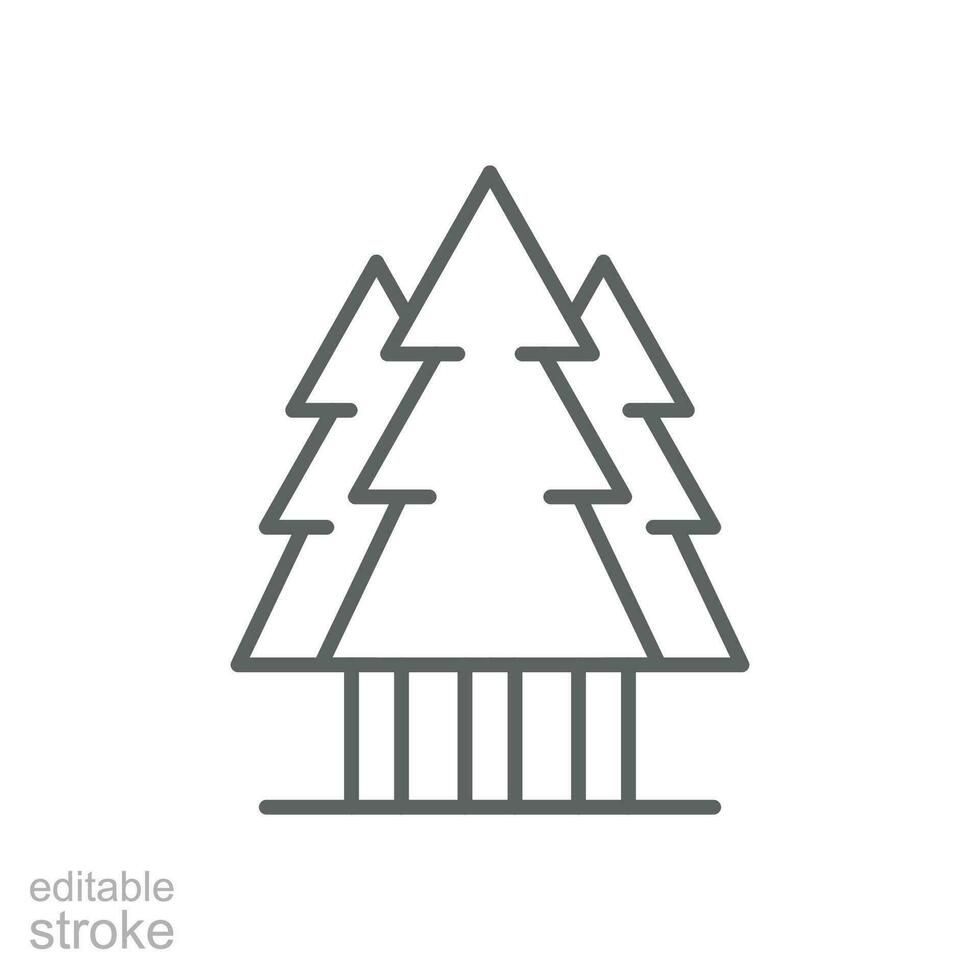 pinho árvore ícone. simples esboço estilo. três árvores, abeto, perene, floresta conceito. fino linha símbolo. vetor ilustração isolado. editável AVC.