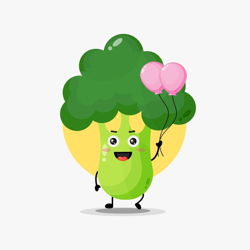 ilustração de um personagem de brócolis fofo carregando um balão vetor