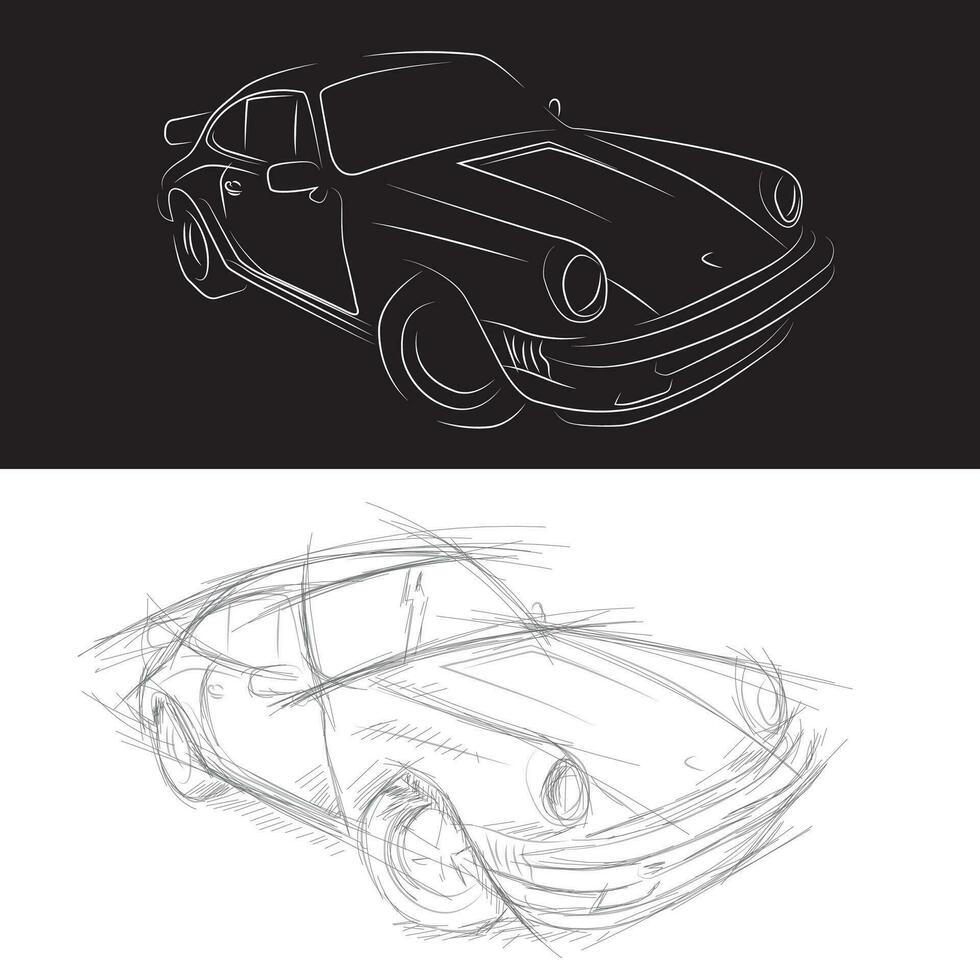 desenhado à mão e esboço carro silhuetas, plantas vetor