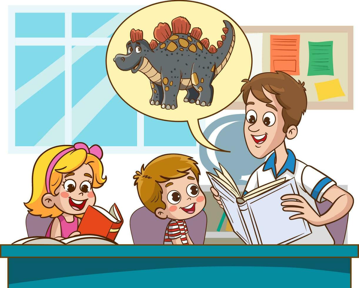 vetor ilustração do pai e crianças lendo livro.