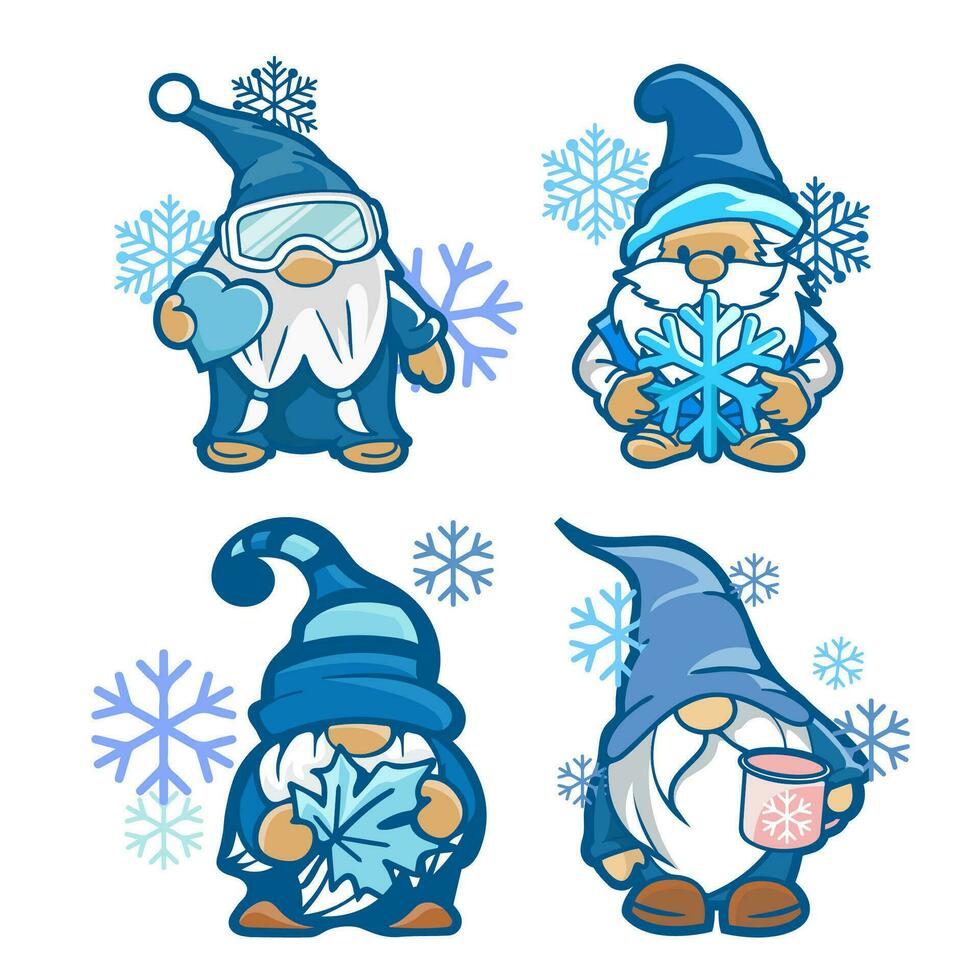 conjunto do fofa inverno gnomos vetor ilustração.