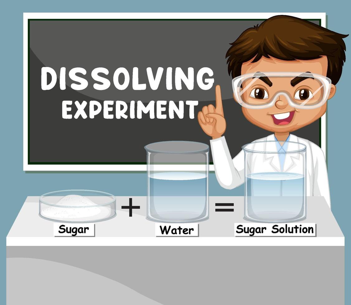 dissolvendo o experimento com o personagem de desenho animado de crianças cientistas vetor