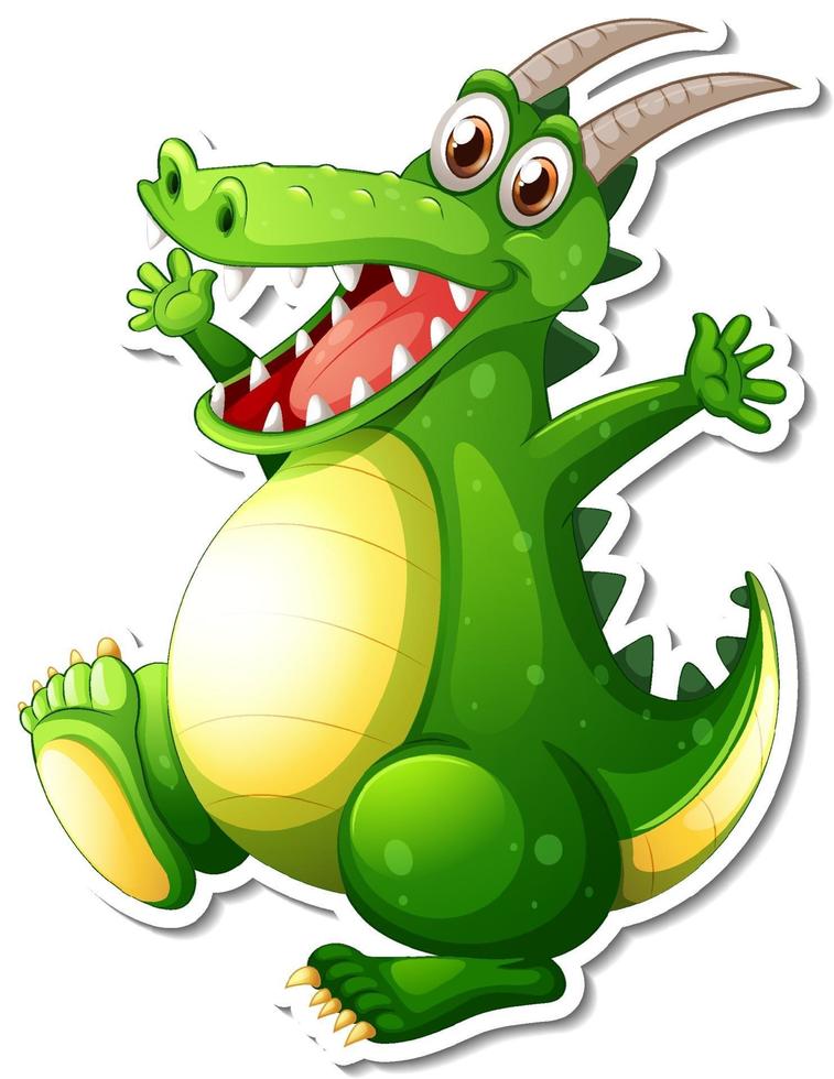 Adesivo de personagem de desenho animado de dragão verde vetor