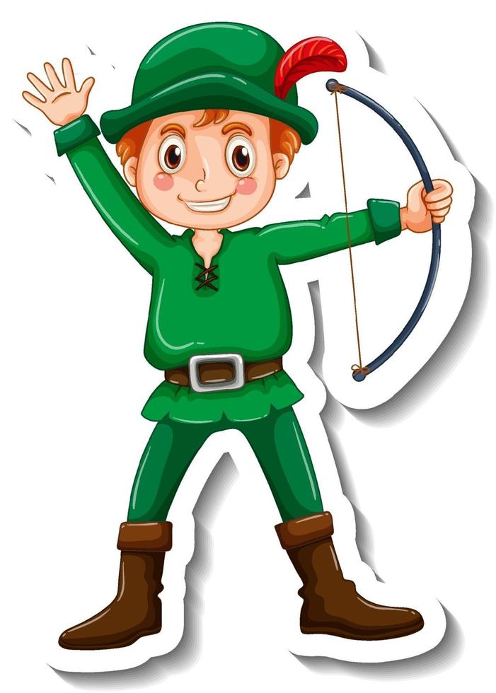 modelo de adesivo com um personagem de desenho animado Robin Hood isolado vetor