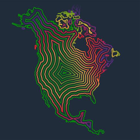 América do Norte colorido feito por traços, vetor