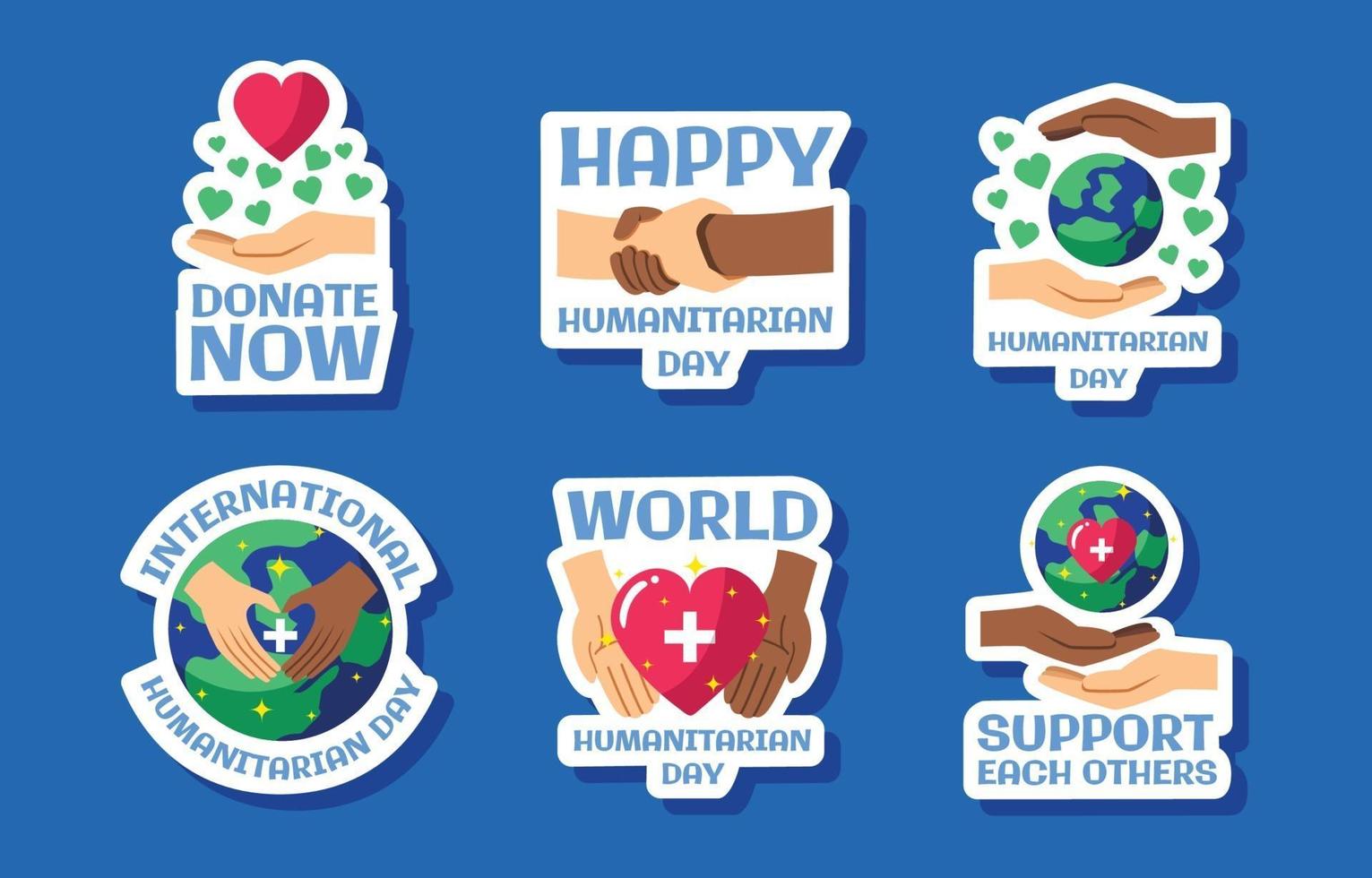 conjunto de adesivos do dia humanitário mundial vetor