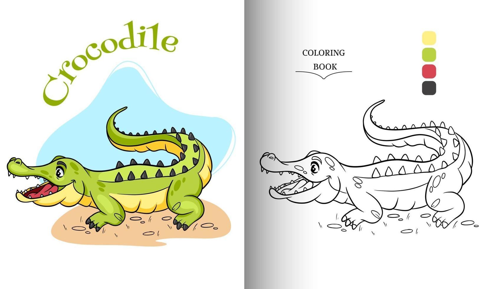 personagem animal crocodilo engraçado na página do livro para colorir de estilo cartoon. vetor