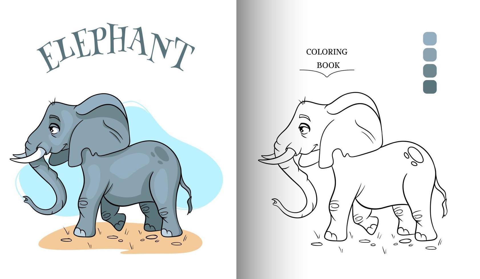 elefante engraçado personagem animal na página para colorir de estilo cartoon. vetor