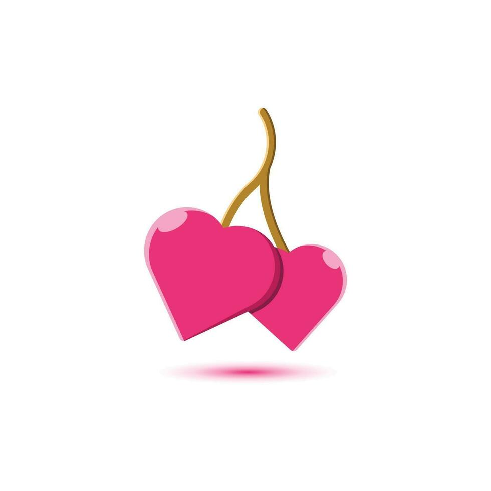 cereja com ícone de formato de coração. logotipo de coração de cereja. ilustração vetorial. vetor