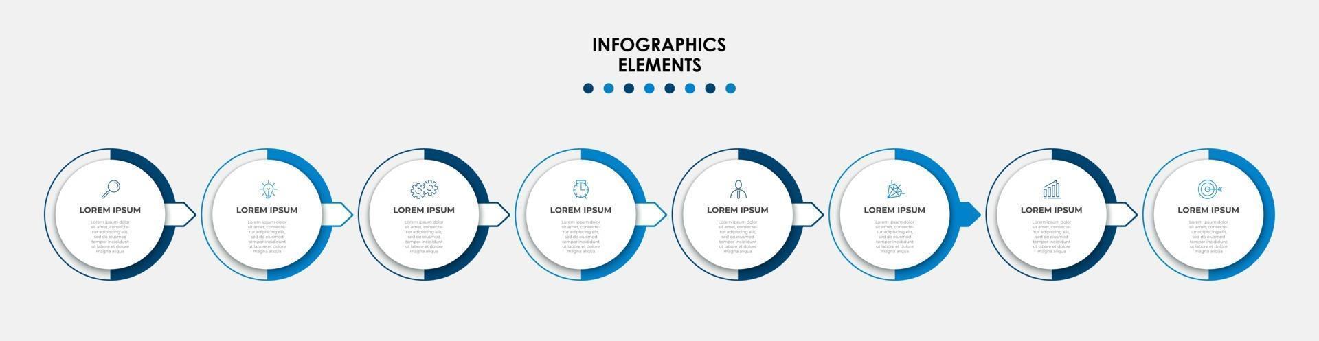 modelo de design de infográfico com ícones e 8 opções ou etapas vetor