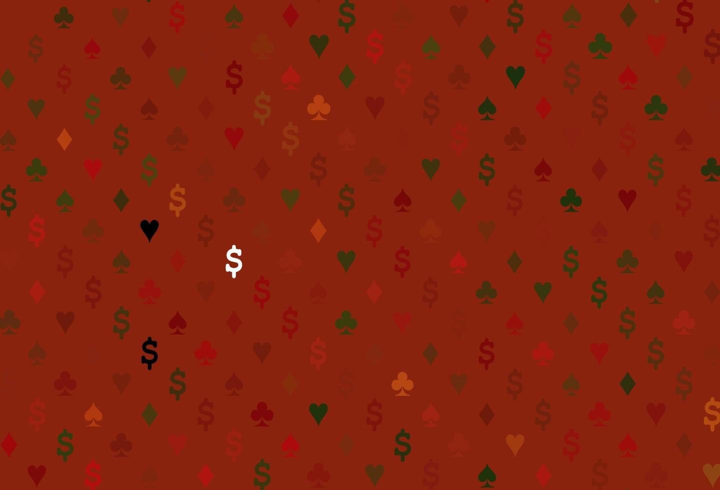 textura de vetor verde e vermelho claro com cartas de jogar.