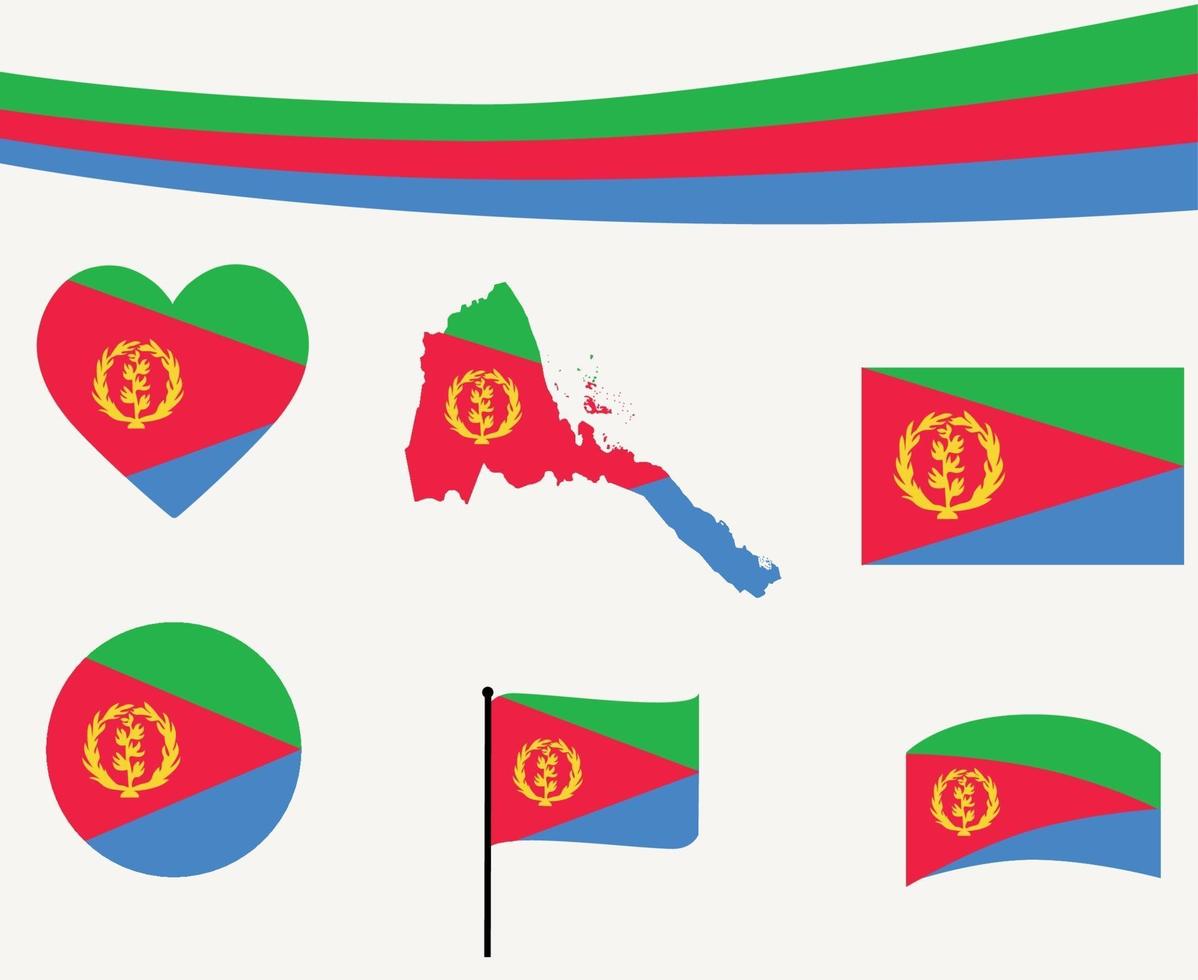 Bandeira da eritreia mapa fita e ícones de coração ilustração vetorial resumo vetor