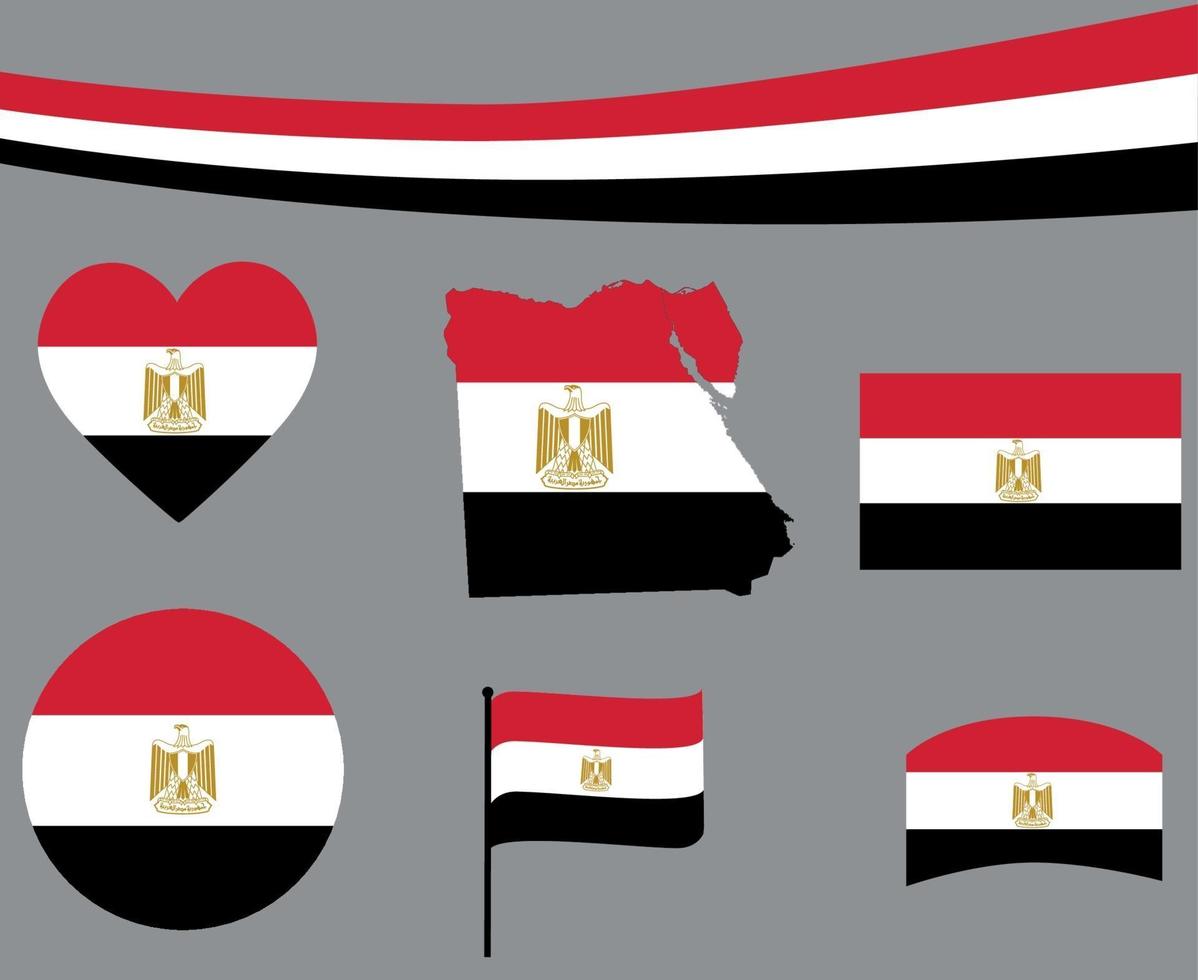 Ilustração em vetor ícones de coração e fita do mapa da bandeira do Egito.