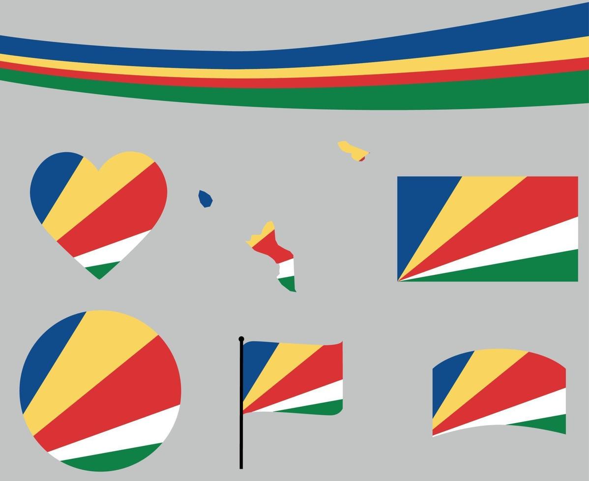 seychelles bandeira mapa fita coração ícones ilustração vetorial resumo vetor