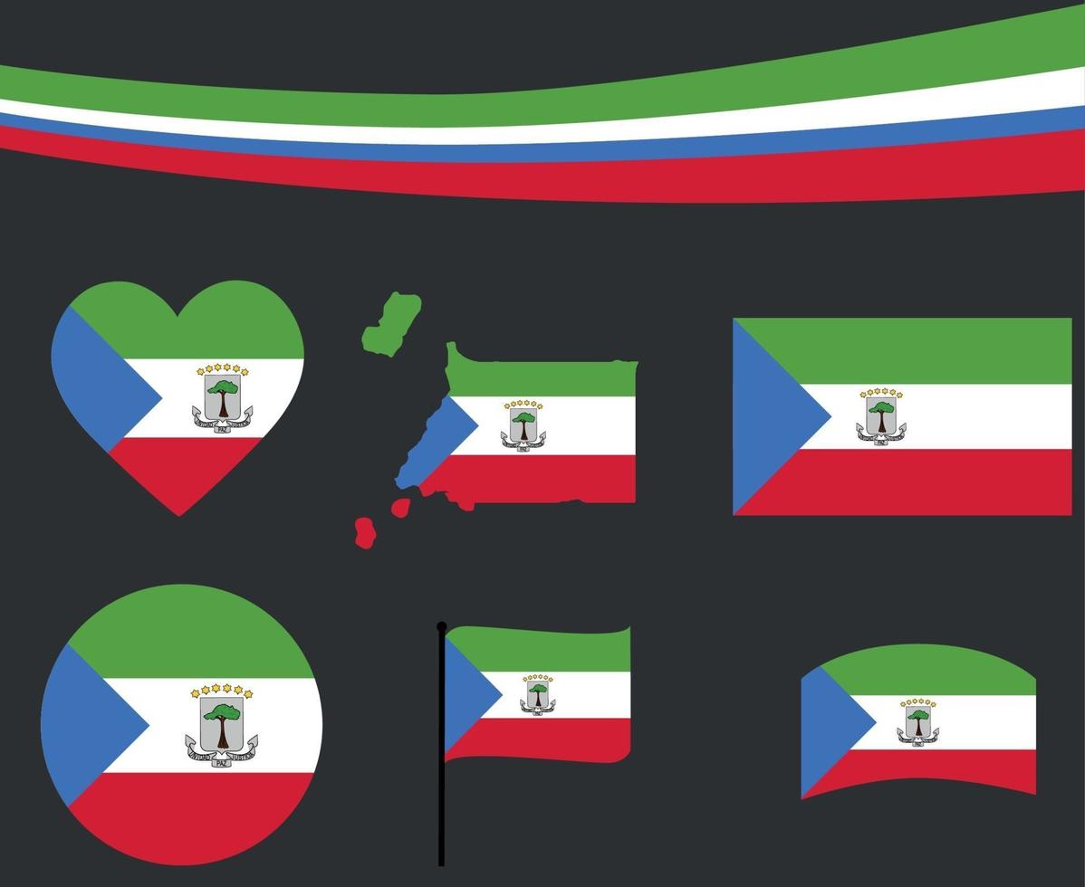 Bandeira da Guiné Equatorial mapa fita e ícones de coração vetor abstrato