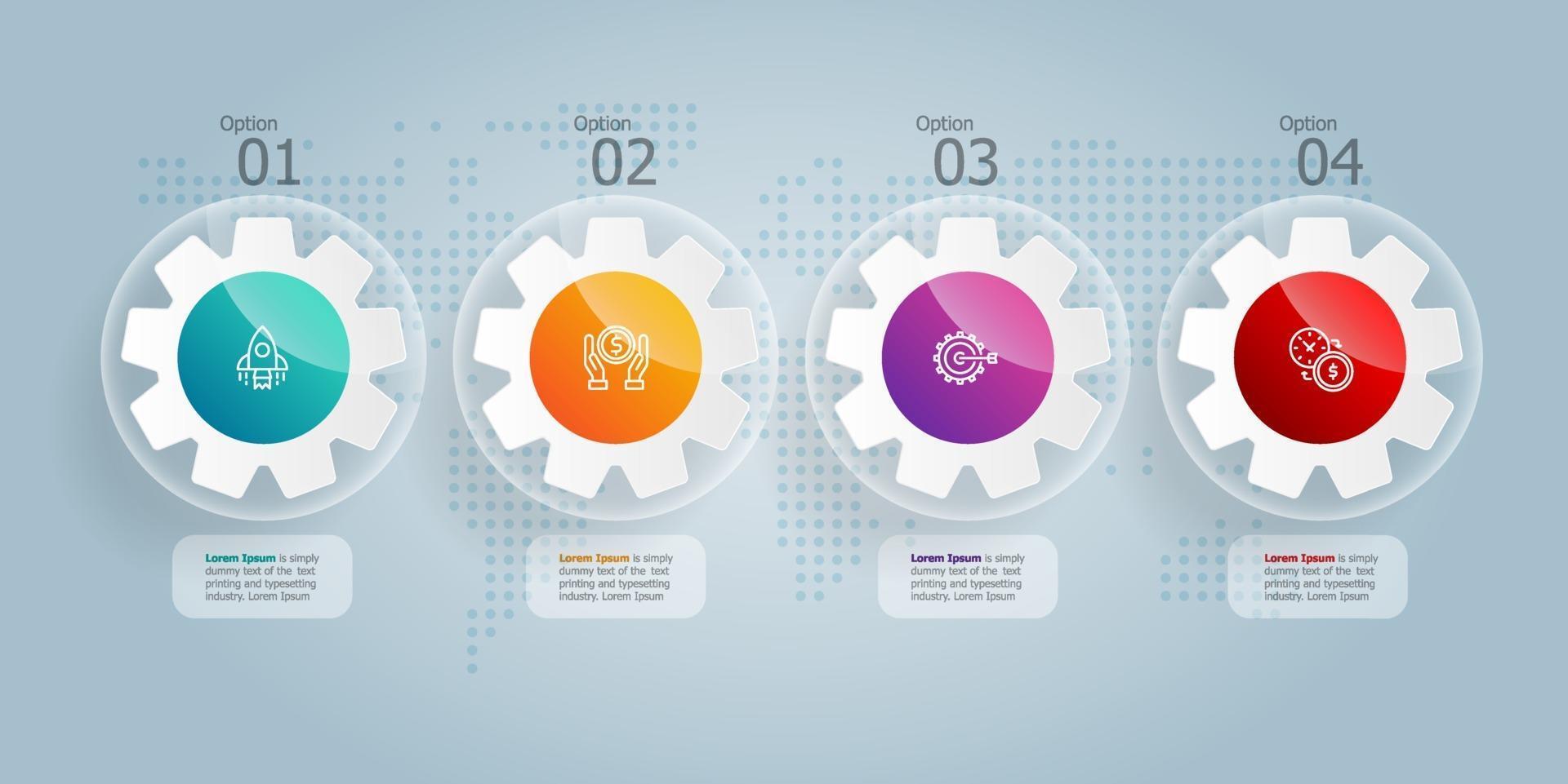 apresentação de elementos infográficos horizontais de rodas de engrenagem vetor