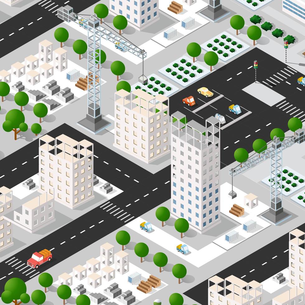 ilustração 3D isométrica do edifício urbano com vários vetor