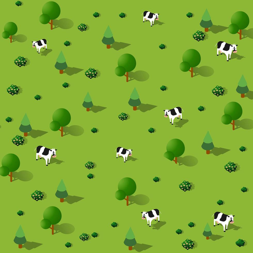 jardim vaca parque isométrica florestal paisagem projeção verde vetor