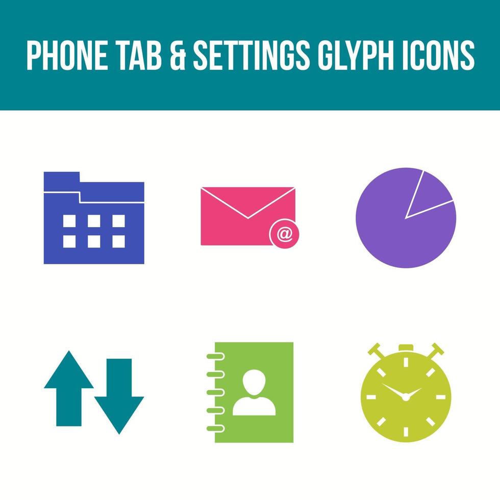 guia de telefone exclusivo e conjunto de ícones de vetor de configurações