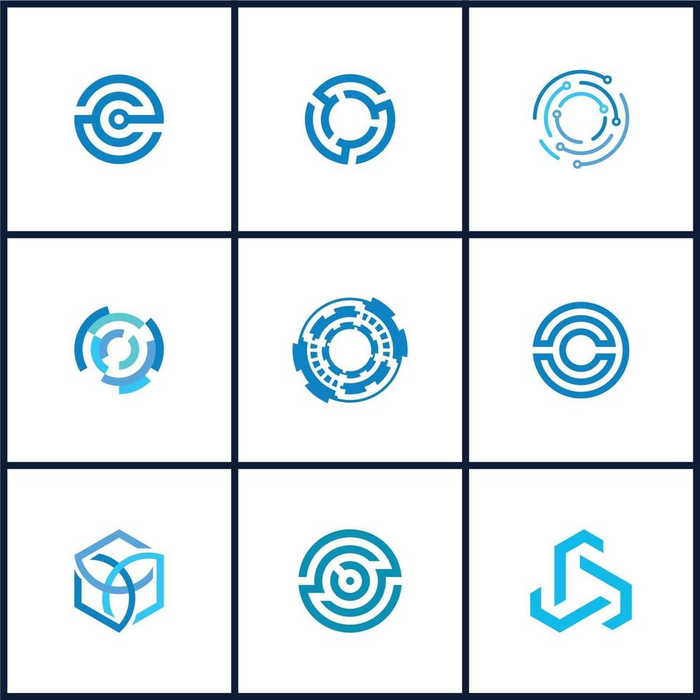 conjunto de círculo de alta tecnologia, rotação, dados, design de logotipo digital vetor